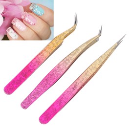 Juego de Pinzas para Decoración de Uñas, Pinzas de Diamantes de Imitación para Manicura Recta de Acero Inoxidable para Extensión de Pestañas