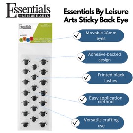 Essentials By Leisure Arts Eyes Sticky Back with Lashes 4" Black & White 2Pc Googly Eyes, Google Eyes for Crafts, Big Googly for Crafts, Wiggle Eyes, Craft