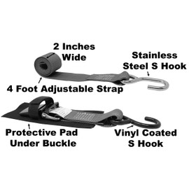 CustomTieDowns 2 Pack, 2 Inch x 4.5 Foot Quick Release Transom Strap. (Gray)