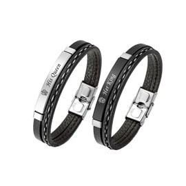 Zysta "Her King" and "His Queen" Engraved Curb Chain Bracelets, One Pair of Stainless Steel Couples Bracelets for Men and Women in Love, Gift Set, King & Queen