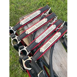 Leaders Leather Horse Halters Black Leather with Red Leather Piping Trim and Customized Engraved Name Plate (Cob Size)