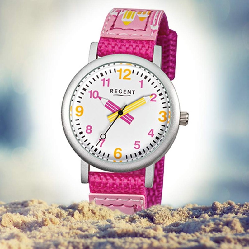 Regent URF730 Children's Watch Elegant Analogue Fabric Strap Pink Quartz