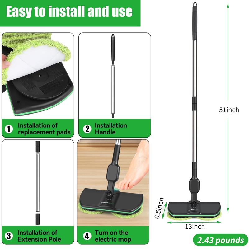 Battery Cordless Electric Spin Mop for Floor Cleaning, 13 Inch