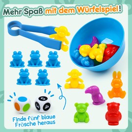 YIQOGAME Learning Colours from 2 3 4 5 Years, Coloured Classification Toy Set Montessori Toy with Matching Sorting Cups and Tweezers Learning Toy Children's Toy Learning Fine Motor Skills