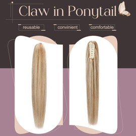 Elailite Real Hair Ponytail Hair Extensions 35 cm Hairpieces with Clip Remy Braid Human Hair #12/613 Golden Brown and Bleached Blonde