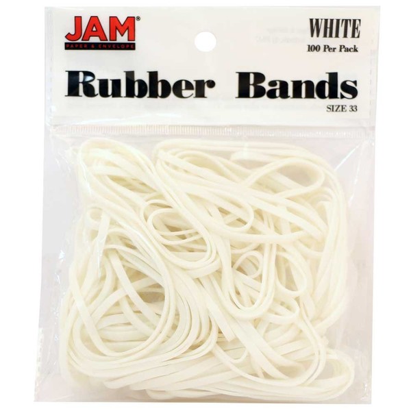 JAM PAPER Colorful Rubber Bands - Size 33 - White Rubberbands - 100/Pack
