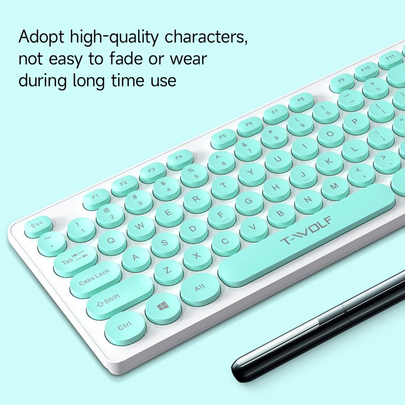 T-WOLF TF770 2.4G Wireless Keyboard Mouse Combo Punk Round Keycap