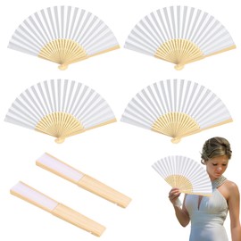 Fecher Women's White Fans, Wedding Fans, Paper Fans, Fans for Painting, Bamboo Hand Fan, DIY Folding Fan for Wedding Decoration, Summer, Party, Birthday, Gift, Dance