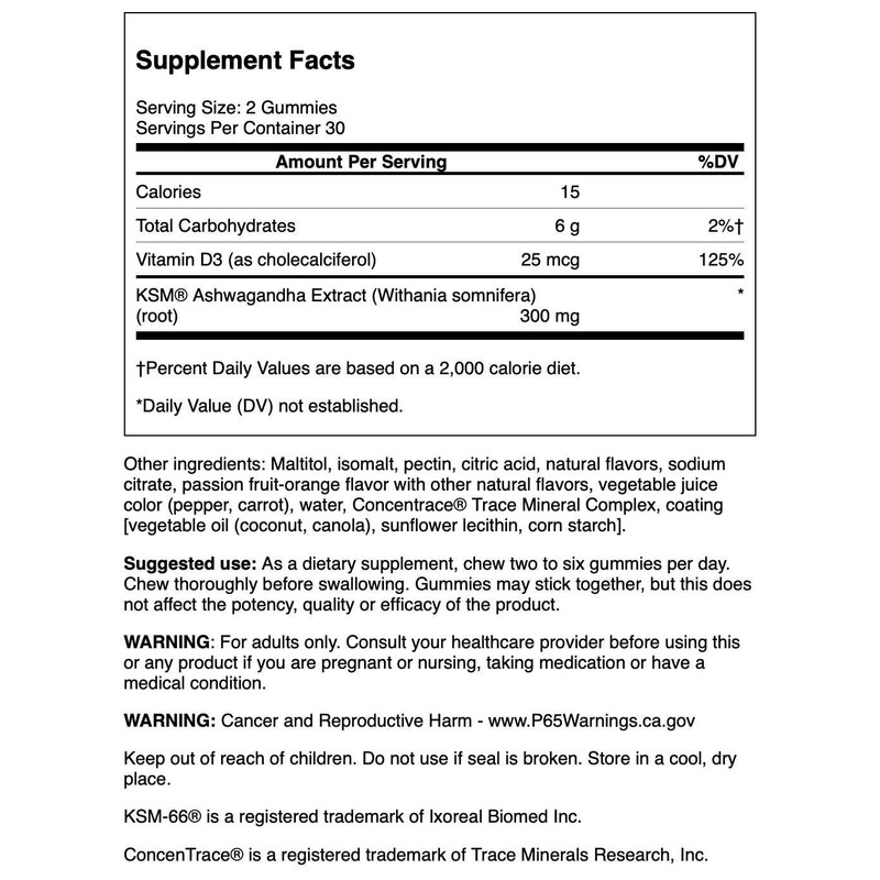 Swanson ASHWAGANDHA & VIT D Pass FRT 60 GMMY