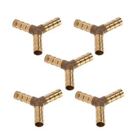 Othmro 8mm ID Brass Barb Splicer Fitting,Y-Shaped 3 Ways,Barb Hose Fitting Air Gas Water Fuel,Barbed Tee Connector,Gold Tone 5 pcs