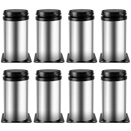 ZOENHOU 8 Packs 3-3.7 Inch Adjustable Furniture Legs, Stainless Steel Metal Legs, Round Kitchen Feet Adjustable Furniture Supporting Feet for Cabinet Wardrobe Sofa Bed Desk