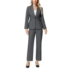 Lamgool Women's Suits 2 Piece Blazer Pants Set Peak Lapel One Button Business Outfits for Work Professional（Grey，L）