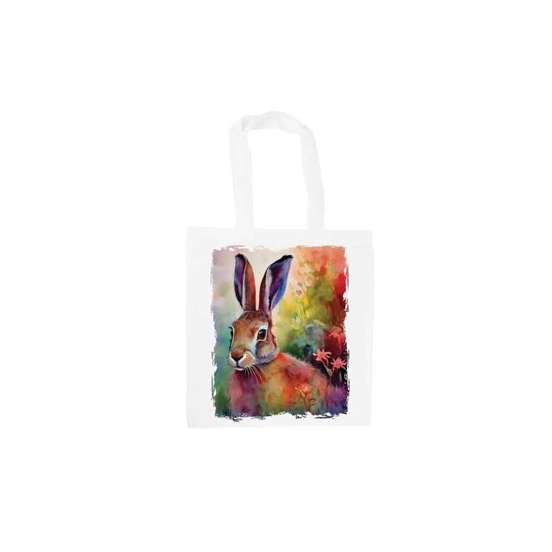 Vibrant Hare Tote Bag - Watercolour Animal Gift - White