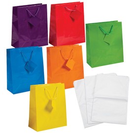 Fun Express Neon Gift Bags with Tissue Paper Kit, Medium, 7 1/4" x 9"