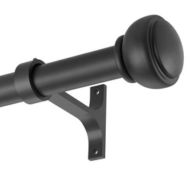 Heavy Duty 1 Inch Diameter Single Curtain Rods, Matte Black Decorative Drapery Rods with End Cap Finials, Curtain Rods for Windows 28 to 48 Inch, Telescoping Wall Mount and Ceiling Mount Curtain Rods