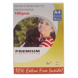 Premium Matte A4 (210mm x 297mm) Double Sided Inkjet Photo Paper 180gsm - 20 Sheets