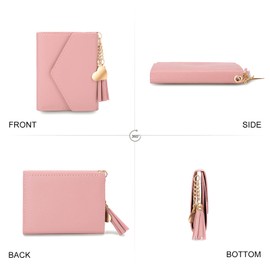 CHAOFANXI Small Wallet for Woman,Slim Purse Small Synthetic Leather Wallet with Card Holder Zipper Coin Purse for Ladies,Pink