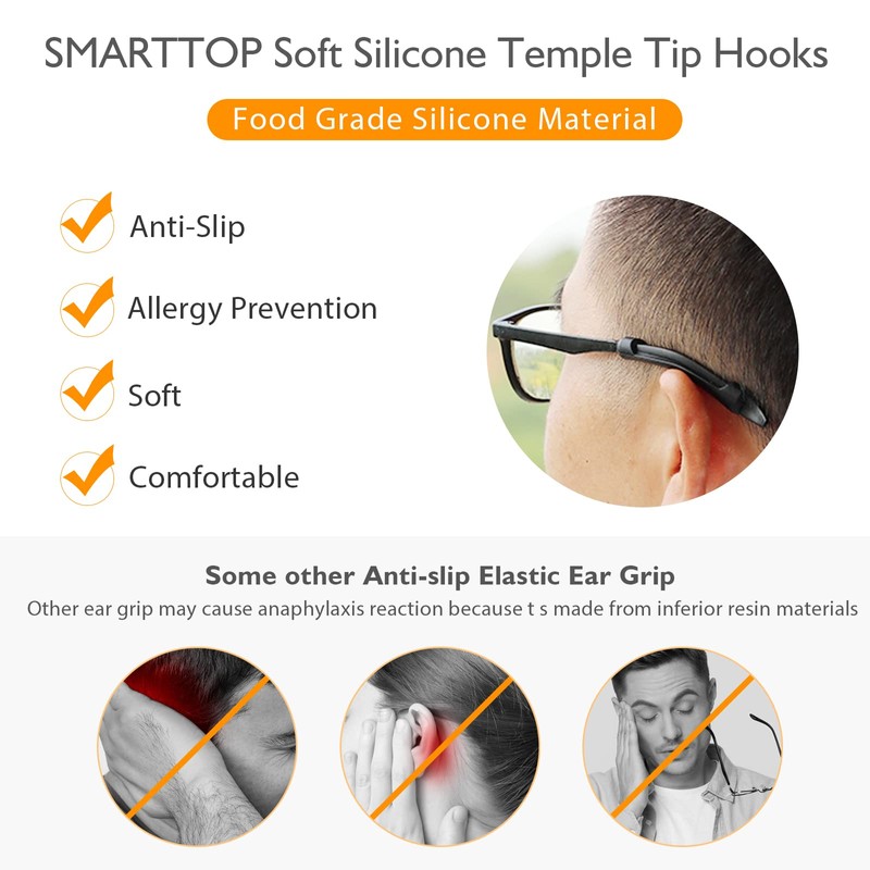 SMARTTOP Soft Silicone Eyeglasses Temple Tips Sleeve Retainer,Anti-Slip Elastic Comfort