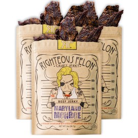 Righteous Felon Beef Jerky - Maryland Monroe Flavor - All-Natural Jerky - Locally Sourced & Dried Beef Jerky - Low-Sugar, High-Protein, Healthy Snacks - 2 Ounces 3 Pack