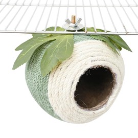 AIMALL Coconut Shell Bird Nest with Colourful Braided Rope and Leaf Decor | Hanging Cage Bed for Parrots Budgies Lovebirds Finches
