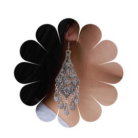 Aneneiceera Vintage Filigree Tassel Earrings Silver Fringe Chandelier Earrings Tribal Hollow Filigree Earrings Long Chain Gypsy Statement Earrings Jewellery for Women and Teenage Girls