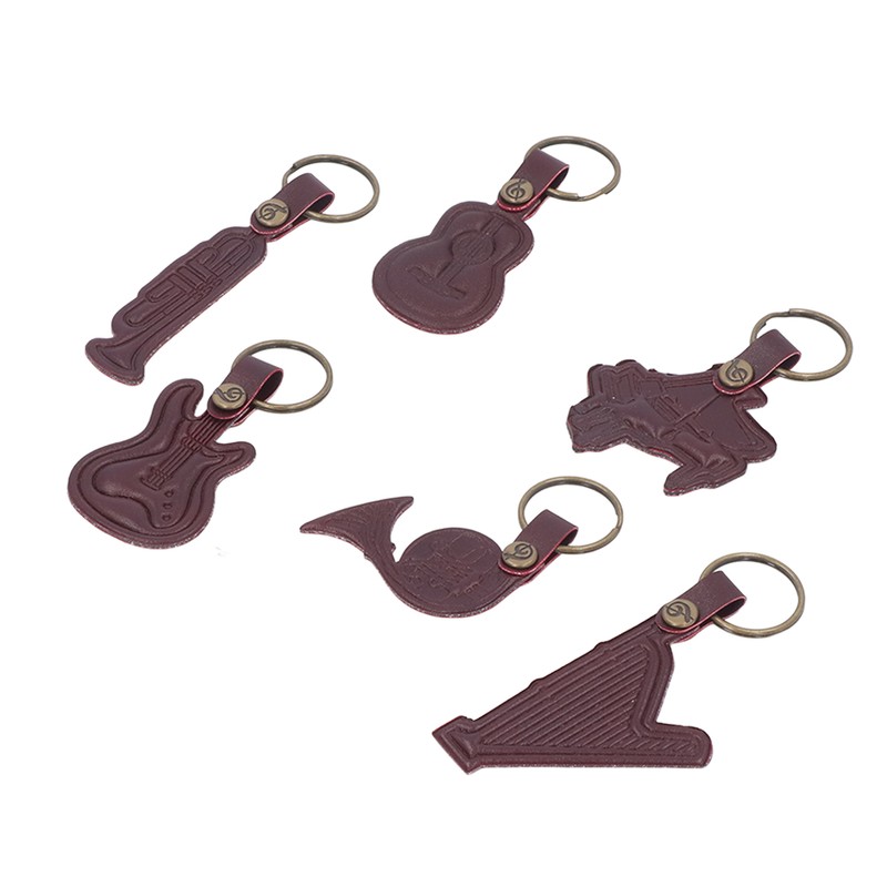 7PCS Cowhide Musical Instrument Keychains Mini Guitar Violin Horn Bass