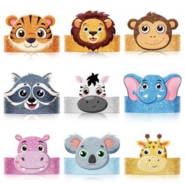 36 Pcs Animal Birthday Party Hats for Kids Jungle Safari Animal Theme Headbands Paper Party Crown Birthday Party Decorations for Kids Boys Girls Party Favor