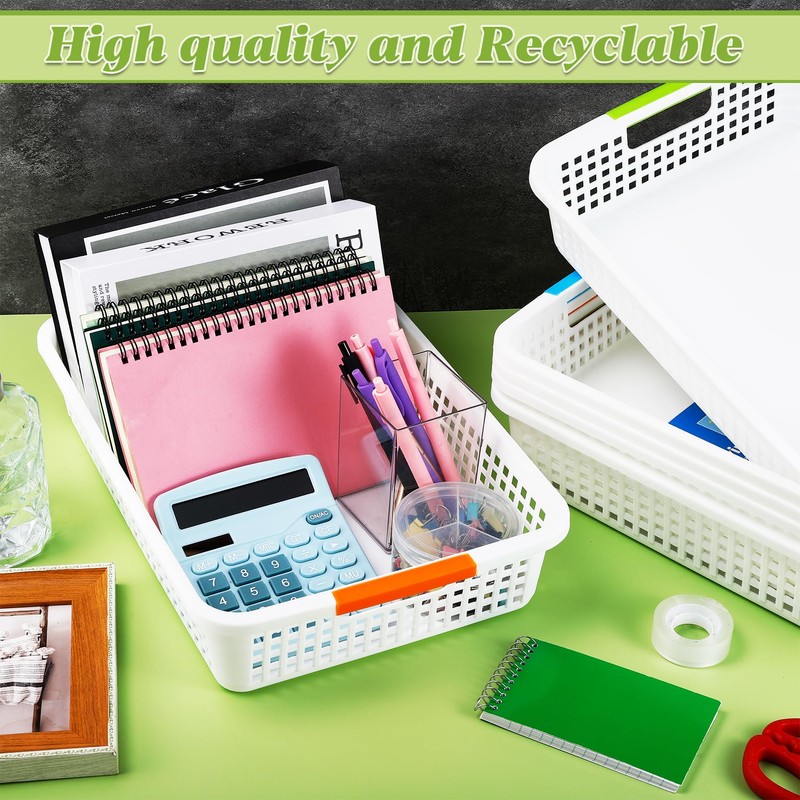 Xvvirnt 8 Pack Classroom Storage Baskets,Paper Trays for Classroom, Plastic
