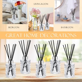 Norme 6 Set Reed Diffuser Bottle Empty Glass Diffuser Reed Diffuser Bottles Diffuser with Caps and Black Rattan Sticks Set 150ml 5.07 oz Fragrance Oil Diffuser Sticks for DIY Reed Diffuser (Silver)