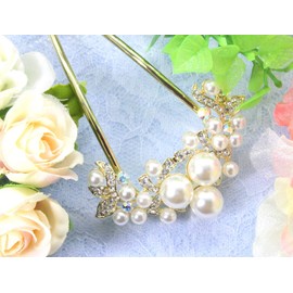 Miaomyao Hair Accessories, Hair Accessories, Hair Ornament, Pearl, Bijou, Flower, U-Shaped, Comb, Gold Hair Accessory