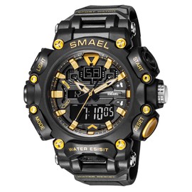 Men's Fashion Watch, Outdoor Sports Analog Digital Waterproof Electronic Watch, LED Backlight Multifunction Chronograph, Date Included, Alarm, Stopwatch, multicolor (black / gold)