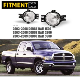 AUTOFREE Fog Lights for Dodge 2002-2008 RAM 1500 PICKUP/ 2002-2009 Dodge RAM 2500 3500 PICKUP/ 2002-2008 Dodge RAM 4000 with Bulbs 9006 12V 51W OE Fog Lamps Assembly- 1 Pair (Clear Lens)
