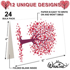 Whaline 24 Pack Valentine's Day Greeting Card Red Heart Tree Blank Note Card With Envelope Matching Seal Sticker For Party Favor Supplies, 4 x 6 Inch