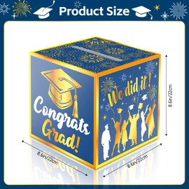 JWSCYSY Graduation Card Box Holder, Congrats Grad Foldable Cardboard Decorations Box for Graduation Party Favors Decor Party Supplies (Blue Gold)