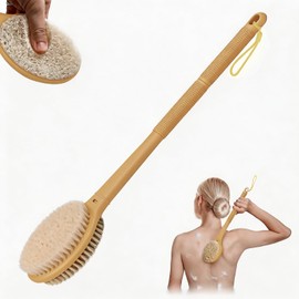 elzle Spazzola Schiena Doccia, Lava Schiena da Doccia con Setole Rigide e Morbide, Corpo Bagnato e Ascpiutto Setole Morbide per Donne, Uomini e Anziani,Colore Legno