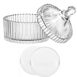 3 Pcs Large Glass Body Dusting Powder Puff Container for Women, 5.5-Inch Powder Jar, Washable and Reusable, Perfect for Loose Powder, Glitter, or Dry – Multifunctional Jewelry or Candy Storage