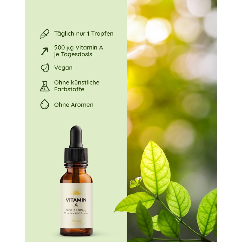HelloEssentials Vitamin A Drops 50 ml - 1750 Drops with