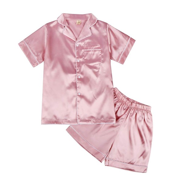 Miyanuby Girls Boys Pyjamas Set Button-up Silk Satin Pajamas Sleepwear