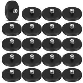 DIYMAG 20PCs Mounting Magnets, 30Lbs Rubber Coated Anti-Scratch Neodymium Magnet Based with M5 Threaded Studs Strong Magnetic Hold The Base for Light Bar Mirror Camera Tool 20 Pack,1.69 Inch