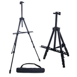 U.S. Art Supply 66" Black Metal Tripod Easel Display - Adjustable 20"- 5.5', Holds 32" Canvas - Floor/Tabletop Easel Stand, for Sign Display, Painting, Poster Board, Canvas - Portable Bag