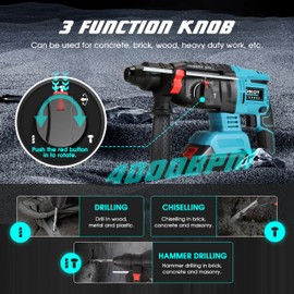1-1/4 Inch Cordless Rotary Hammer Drill SDS-Plus Brushless for Makita 18-21V Battary, 4000BPM Jack Demolition Hammer Drill for Concrete with Safety Clutch 3 Functions & Toolbox（Battery Not Included）