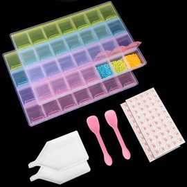 Segbeauty Diamond Painting Storage, 2 Pieces 28 Compartments Diamond Painting Box, Plastic Screws Sorting Box, Small Parts Organiser with Independent Lid, Label and Other Accessories