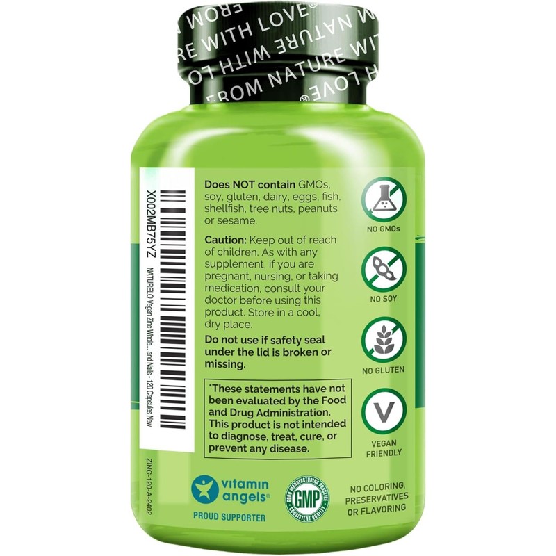NATURELO Vegan Zinc Immune Support Capsules - Whole Food Complex
