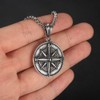 PAURO Men's Stainless Steel Vintage Round Compass Pendant Punk Necklace