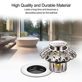 LEKEYE Tub Stopper | Shower Drain Hair Catcher | Bathroom Bathtub Plug | Pop Up Bathtub Drain Stopper for 1-1/2" to 1-3/4" Bath Drain Hole - Brushed Nickel