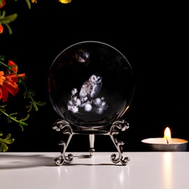 Sahoottie 60mm 3D Owl Gifts for Women Owl Crystal Ball Paperweight Owl Ornaments Glass Ball