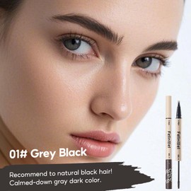 FelinWel Dual-Ended Brow Pen & Mascara - Waterproof Eyebrow Pencil with 2-Fork Tip & Tinted Brow Gel for Fuller Brows, 01# Grey Black