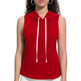 Xeoxarel Women's Sleeveless Tank Top Hooded Vest, T-Shirt for Athletic Workout Exercise Lightweight Relaxed Breathable Red L
