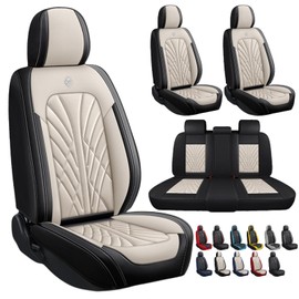 ANKIV Breathable Nappa Leather Car Seat Covers Universal Fit for Sedan SUV Auto Vehicle Seat Protector Cushions (Full Set 5 Seats,Beige Black)