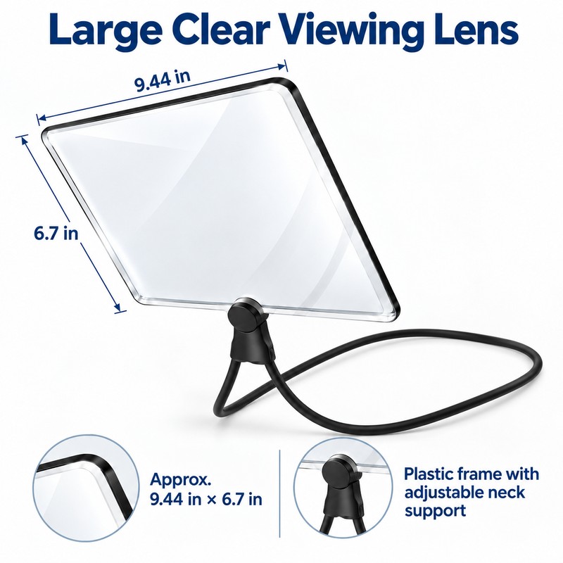 5X Neck-Worn Magnifying Glass for Reading – Adjustable Hands-Free Large